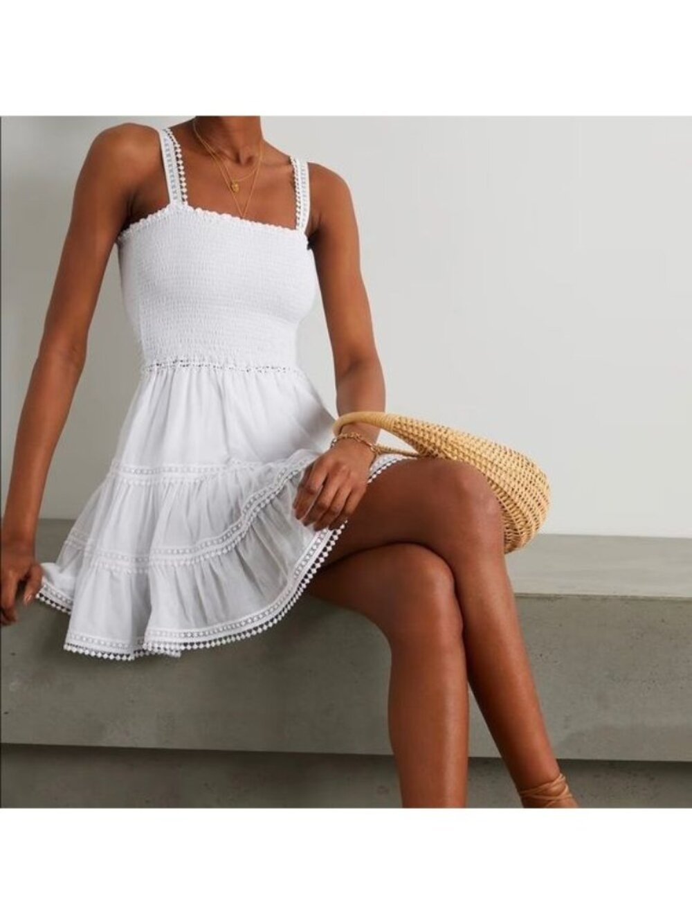 Charo Ruiz Ibiza 'Stelle' Smocked Tiered Swing Lace Dress
